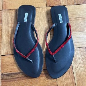 Made in Italy leather sole women’s size 8 flip flops with red beads